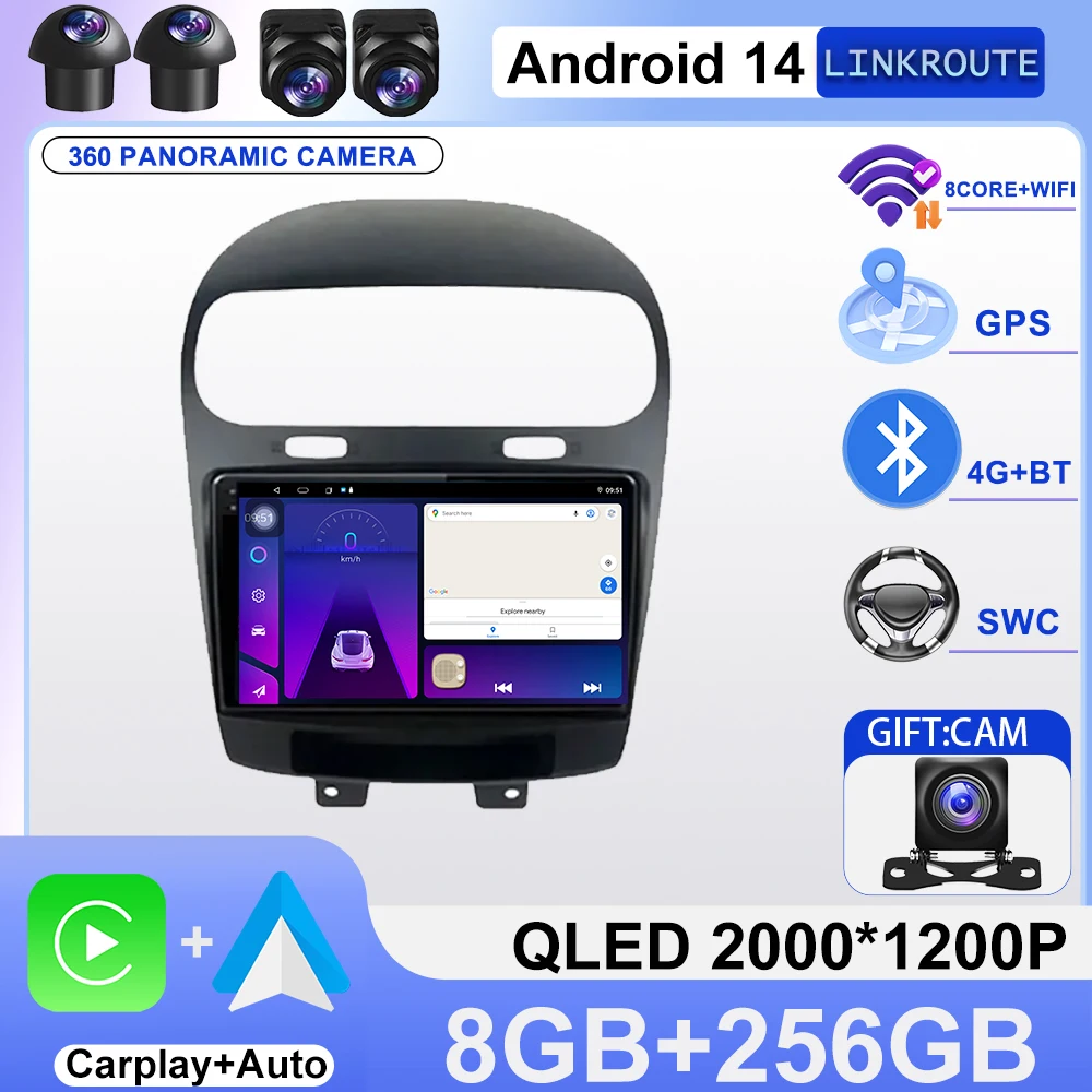 Фото Для Jeep Dodge Journey Fiat Freemont 2012-2020 Автомобильный мультимедийный плеер Беспроводной Android Auto 8-ядерный монитор CarPlay Mirror Link BT №1