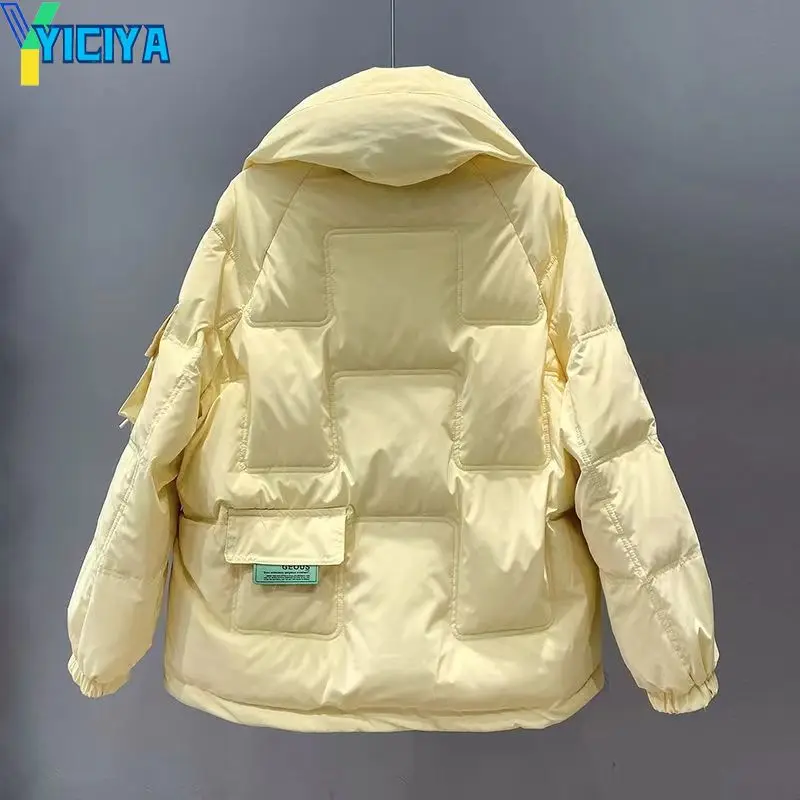 YICIYA Winter Jacket Women 2023 New Fashion Coats Stand Collar Solid Color Warm Parkas Oversize Pockets Zipper Jackets Women Y2k