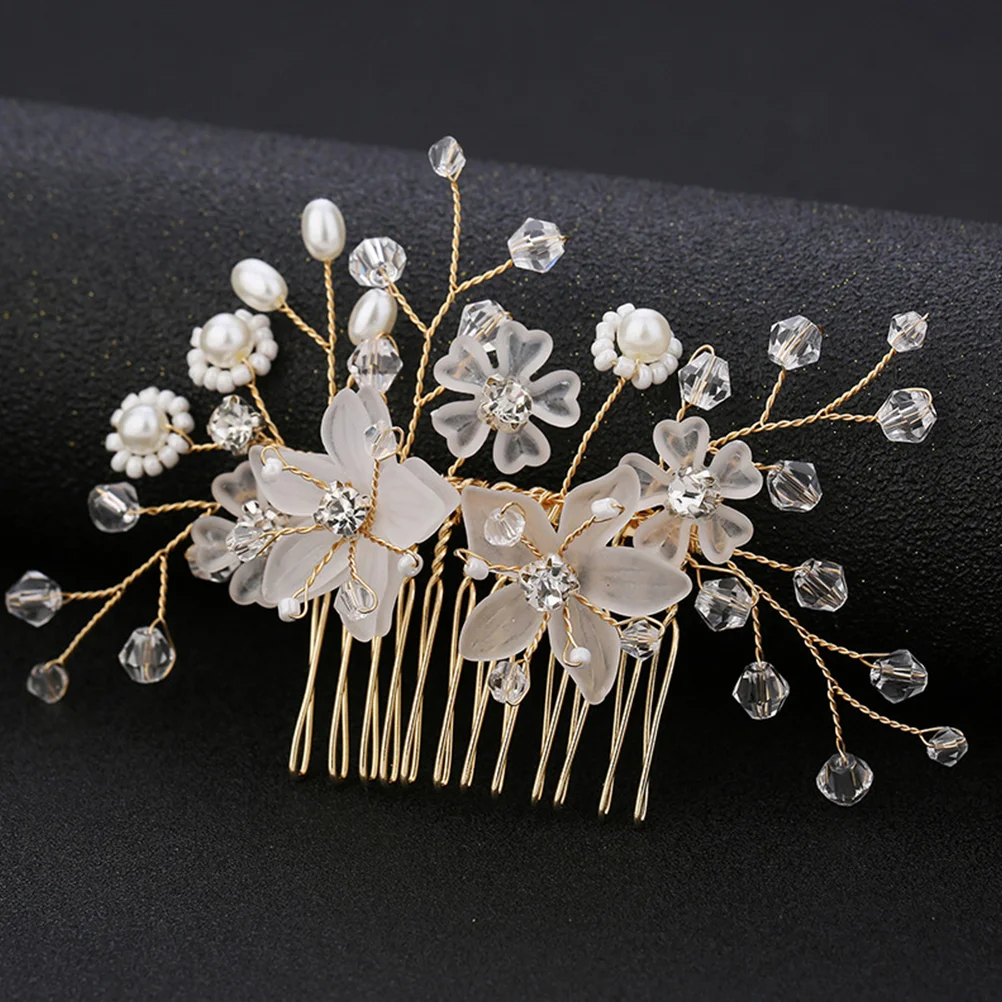 

2 Pcs Rhinestones Bride Flower Headpiece Women Hair Side Comb Clip Decorative Combs