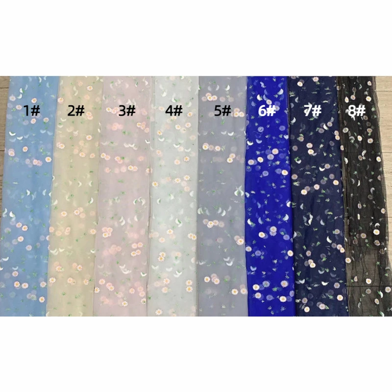 3/5/10 ярдов мягкая Тюлевая ткань с цветочной вышивкой маргариток для платьев