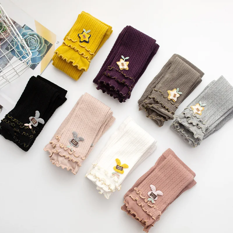 

Леггинсы детские трехслойные из чесаного хлопка, тонкие колготки с плетеными краями, для девочек, весна-лето