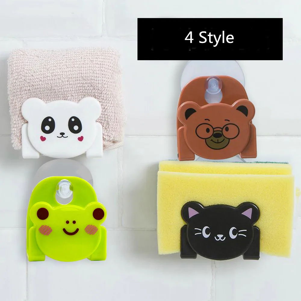 

Lovely Cartoon Sponge Holder Cute Animal Sink Storage Holder Suction Cup Dishcloth Drain Rack Organizer Kitchen Storage Supplies