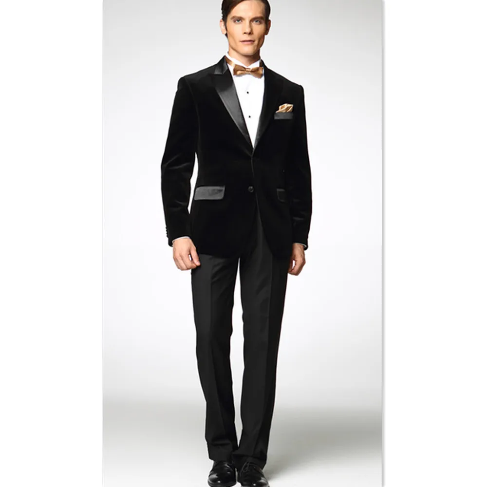 

2022 Mens Suits For Wedding Groom Best Man Blazers Regular Fit Tuxedos Velvet (Jacket+Pants) Groomsman Men Suit Set For Prom