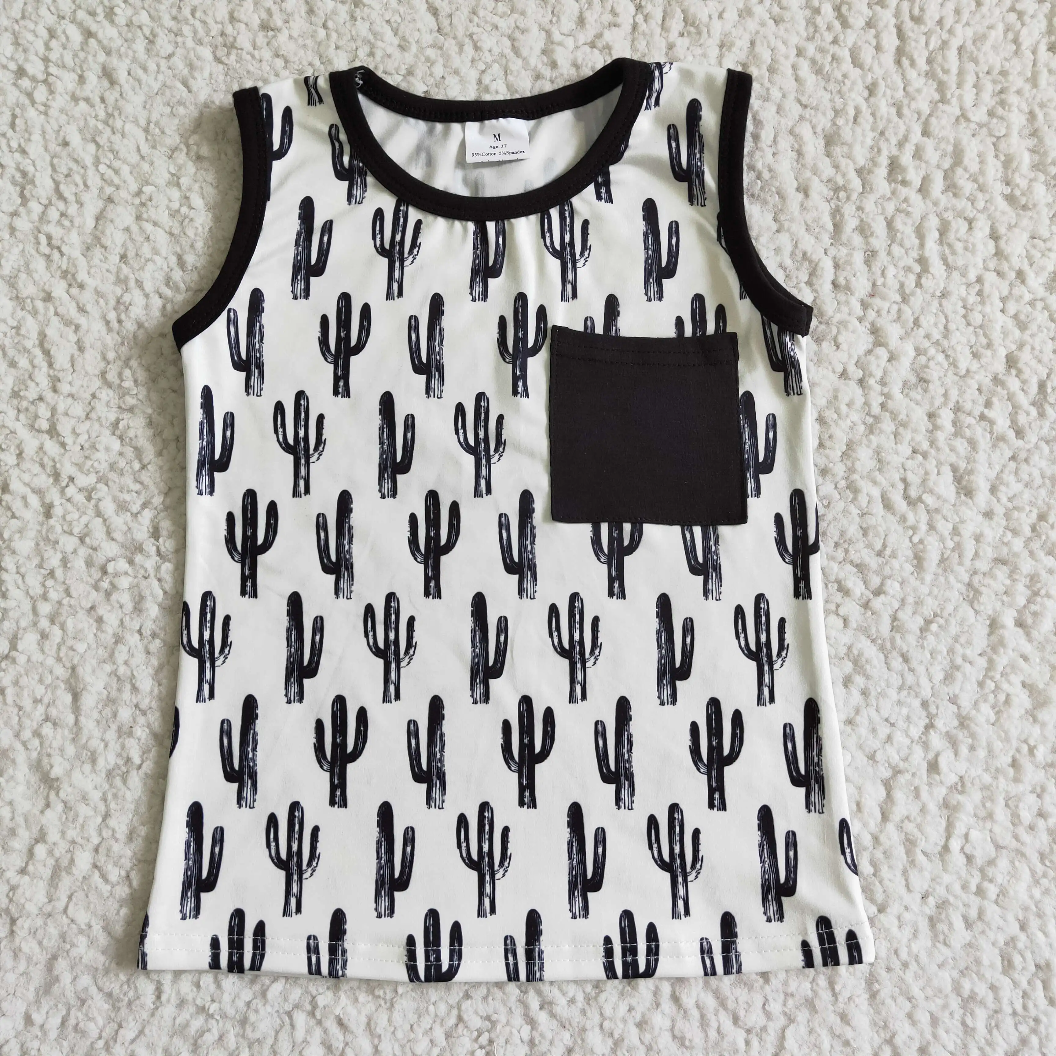 

Cactus pocket sleeveless t-shirt top for baby boy kids summer tank top