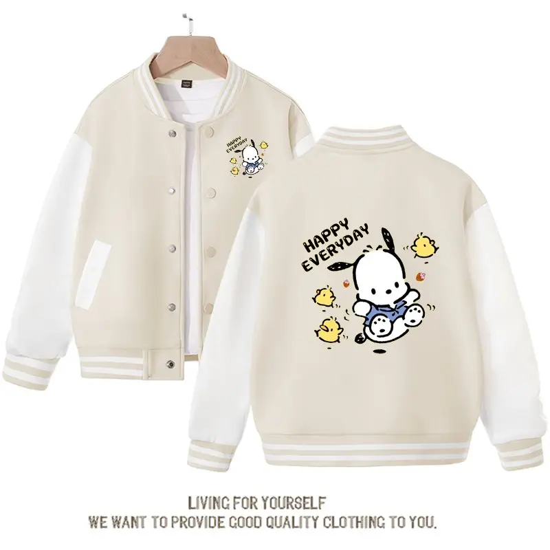 

Sanrios Kawaii Anime Pochacco Cute Cartoon Spring and Autumn New Baseball Uniform Kids Tops Casual Coat Jacket Birthday Gift