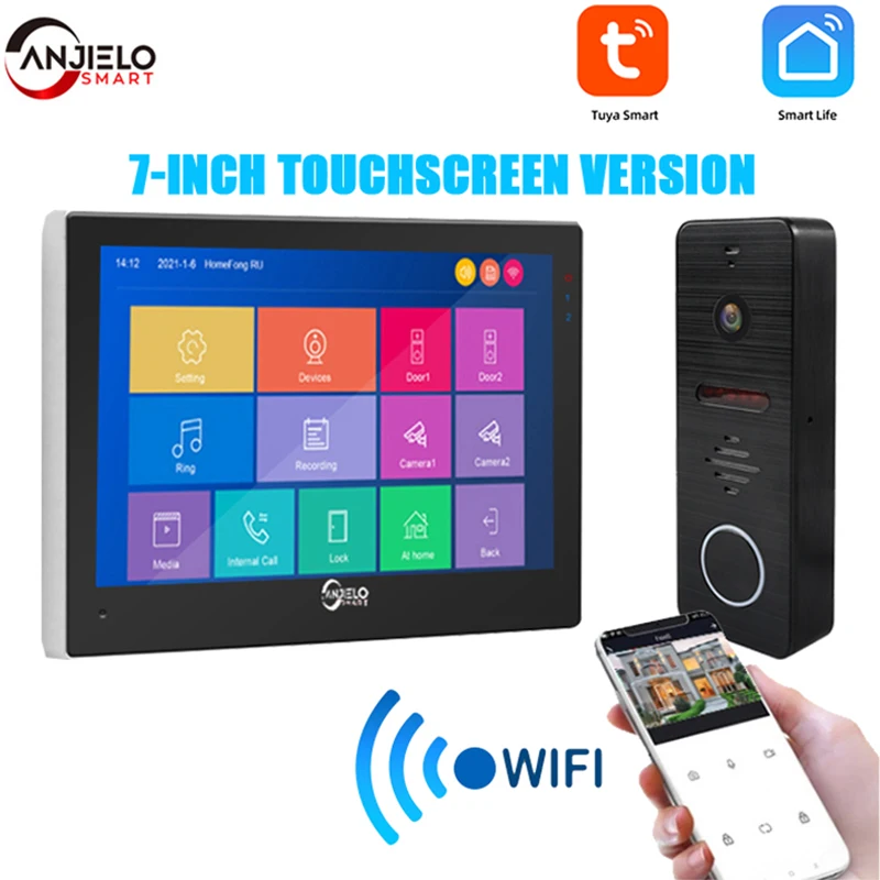 

Tuya 7 Inches Home Video Doorbell Touch Screen Smart Home Video Intercom System WiFi Entry Access with 1080P Doorbell Camera