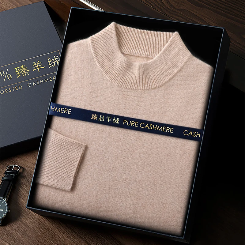 Новый мужской свитер из 100% козьего кашемира с воротником-стойкой пуловеры