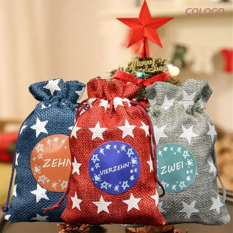 

Набор подарочных сумок с календарем и звездами на Рождество, календарь с обратным отсчетом для детей, комплект для упаковки конфет на день р...