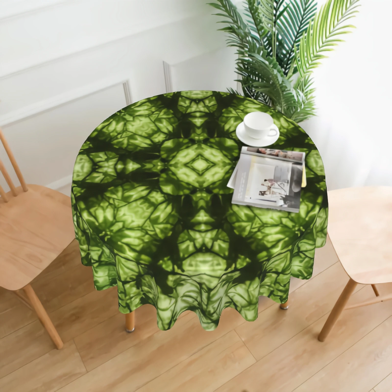 

Green Tie Dye Flower Table Covering Wipeable Party Table Cover for Home Kitchen Wedding Tabletop Decoration-60 Inches