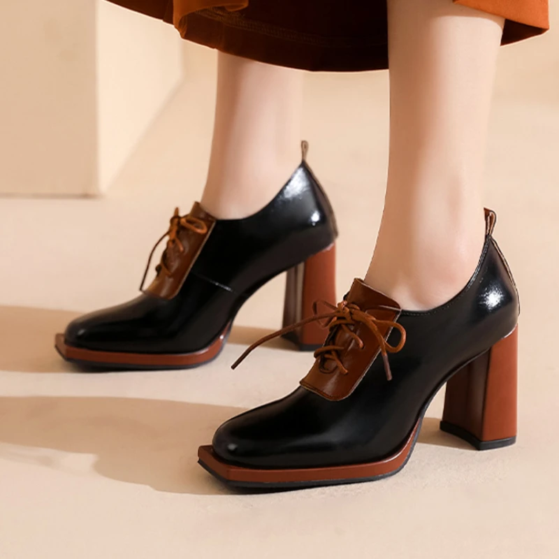 

Женские туфли на высоком каблуке, модные туфли-лодочки на платформе со шнуровкой, Женская обувь в британском стиле ретро, женская обувь на массивном каблуке