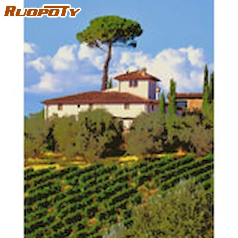 

RUOPOTY Painting By Number Landscape Drawing On Canvas Gift DIY Pictures By Numbers field Kits Hand Painted Paintings Home Decor