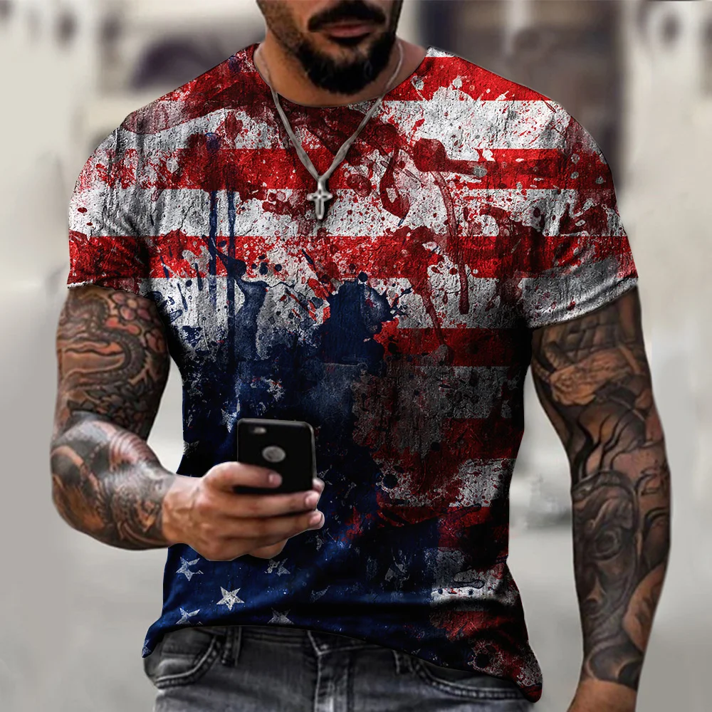 

Fashion 3D Us T-shirt Men's Summer Retro Style Personality Breathable Short Sleeve American T-shirt Fashion O Neck Loose Clothes
