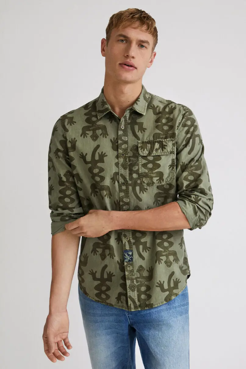 

Spanish new men's shirt of the season sanding printed flowers