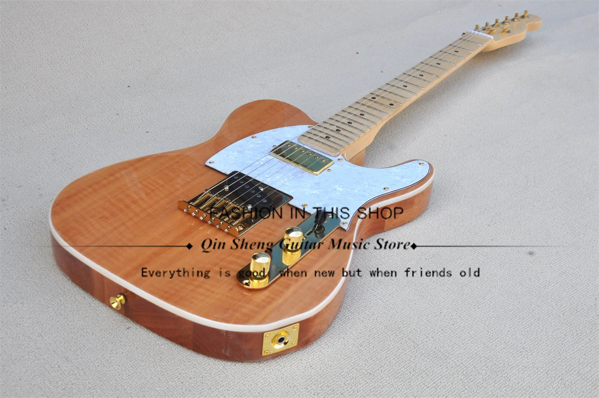 

6-string Electric Guitar, Tel Guitar, Maple Neck Mahogany Body, Fixed Bridge,Gold Buttons,Acacia Wood Veneer