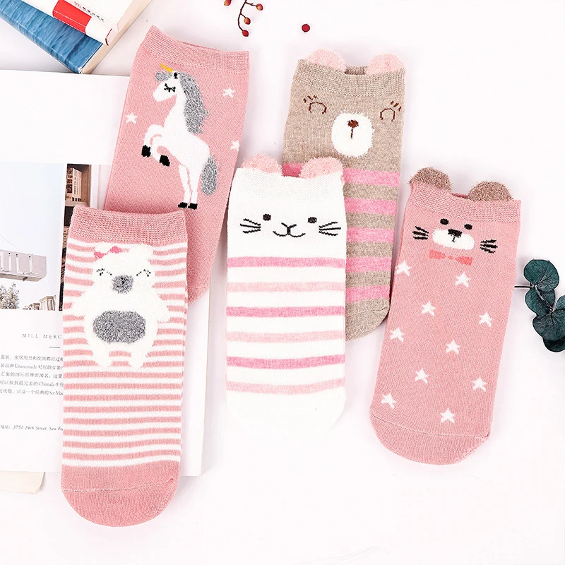 5 Pairs of Cotton Women's Casual Boat Socks Cartoon Harajuku Cat Cute Love Invisible Funny Sock Set Breathable Student New Loli images - 6