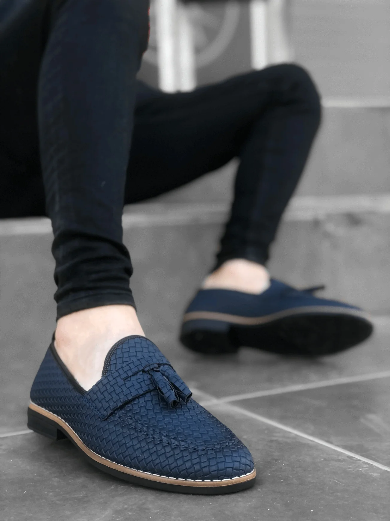 

BOA Casual Male Shoes Navy Blue Color Classic Tassels Corcik Original Design Elegant Fashion Geometric Pattern Social Young Summer BA0009