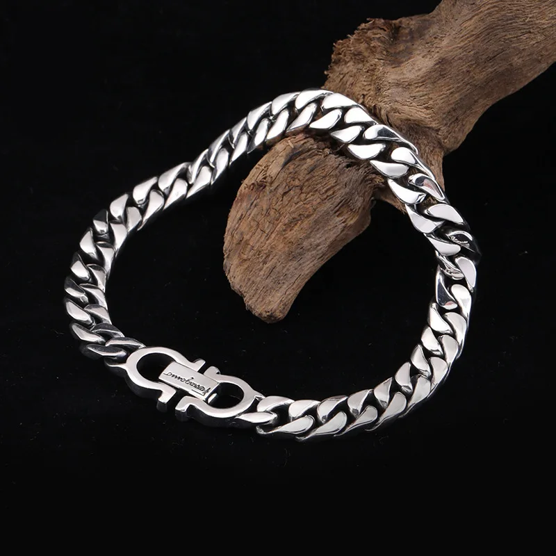 

925 Sterling Silver Fashion Brand Bracelet Male Fashion Thai Silver Simple Personality Versatile Whip Silver Bracelet Female