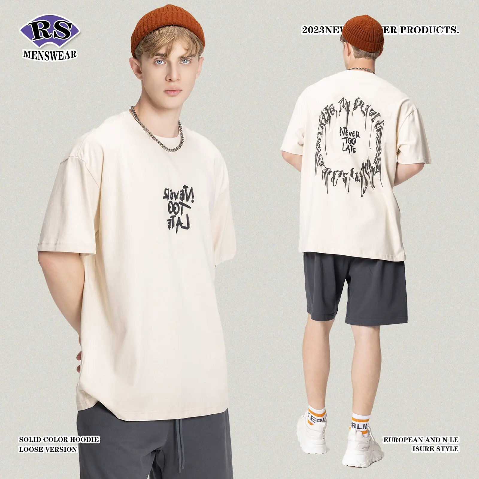 

Men's T-shirt Casual Loose Summer Sports Camping Style New Short-sleeved Inverted Tide Oversize Simple Klein Orginal Design Top