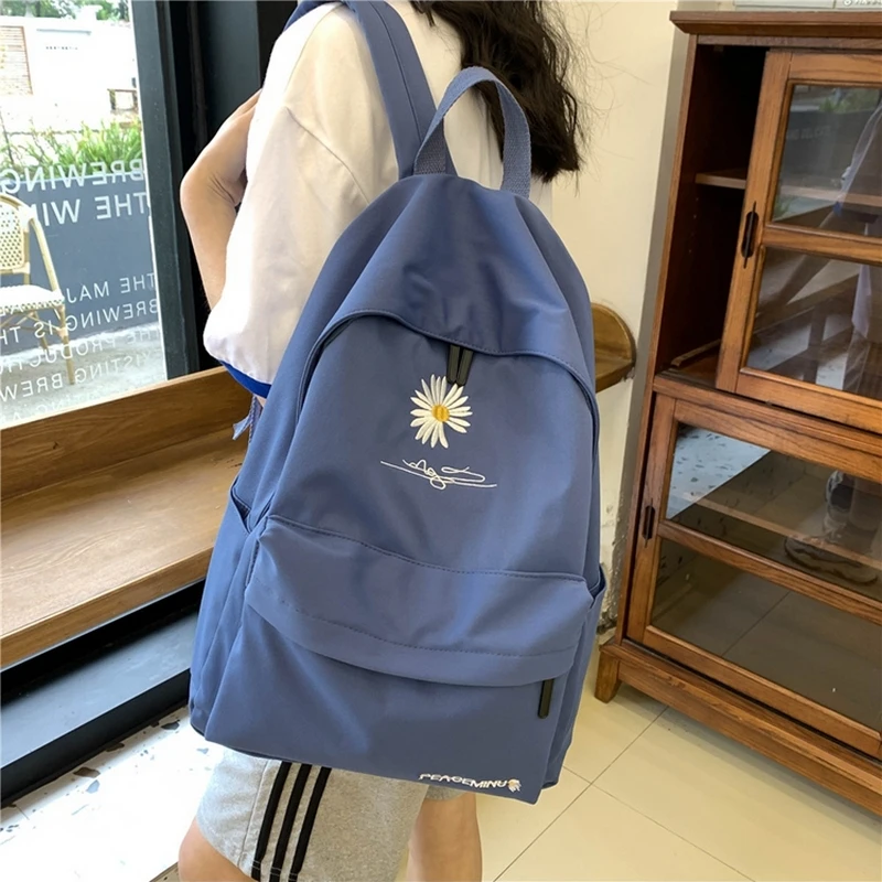 

Teen School Bag for Girls Backpack Women Printing Bookbags Middle Student Schoolbag Large Black Cute Flowers Nylon Bagpack