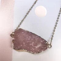 shinygem handmade hammering surface craft natural rose quartz crystal necklace jewelry women