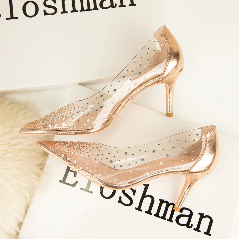 2023 High heels Sexy Shallow Shoes Genuies leather Wedding Shoes CrystalHigh heel Women's Shoes Nightclub Dress Work Shoes Woman