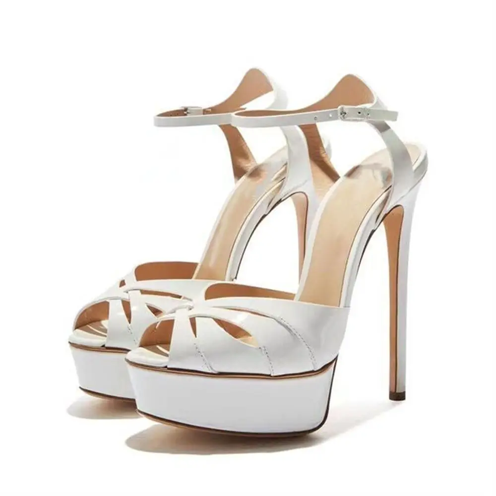 Women Stiletto High Heel Buckle Ankle Strap Fish Mouth Sandal Platform Sexy Hollow Out Open Toe Buckle Solid Elegant High Heels