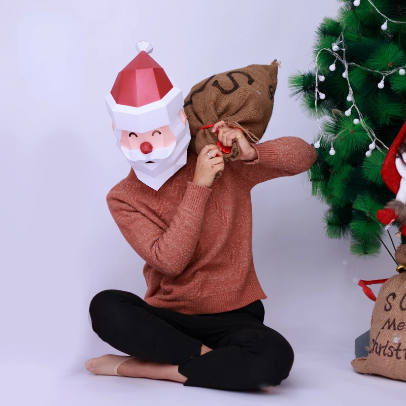 

3D Paper Mold Christmas Santa Claus Head Mask Headgear Model Halloween Cosplay Props Women Men Party Dress Up DIY Craft Masks