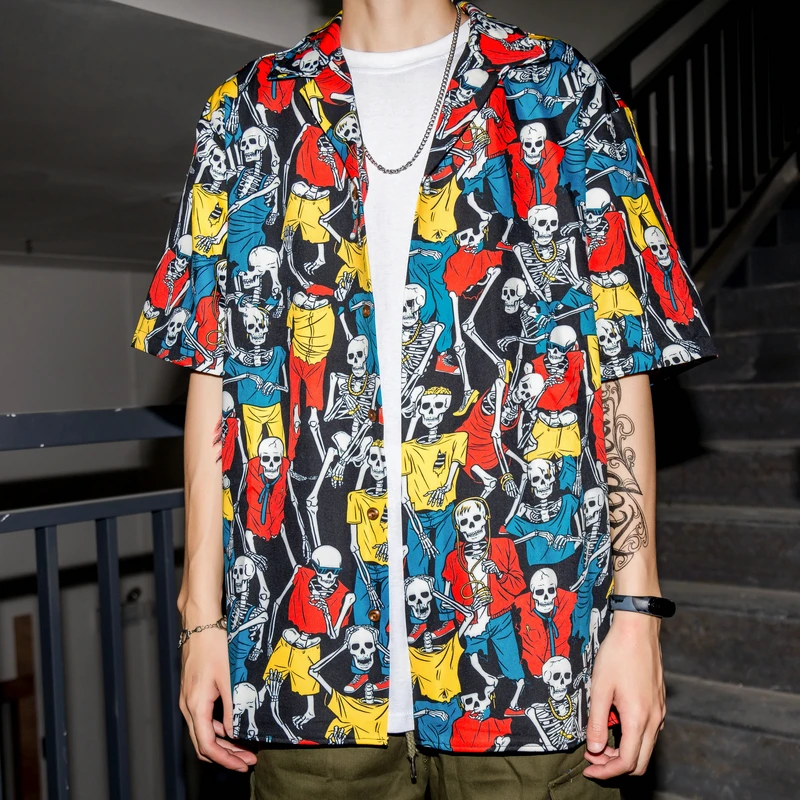 

2022 Casual Printed Short Sleeve Shirt Men Street Summer Hawaii Beach Women Short Sleeve Shirts Harujuku Mens Chemise Homme