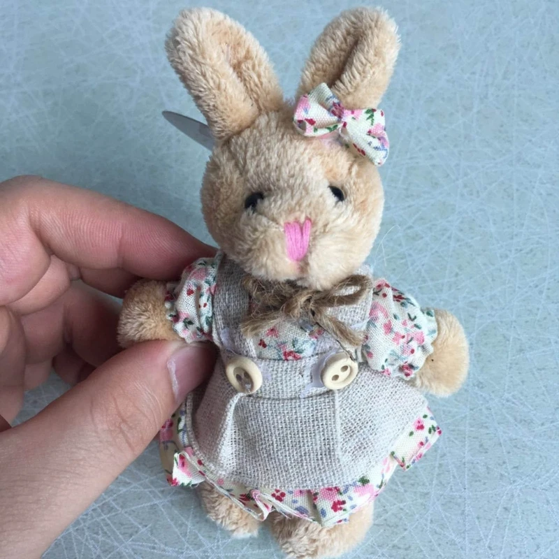 

2 Pieces Cloth Bear/Rabbit Dolls Keys Bag Pendant Couple Bear/Rabbit Plush Dolls