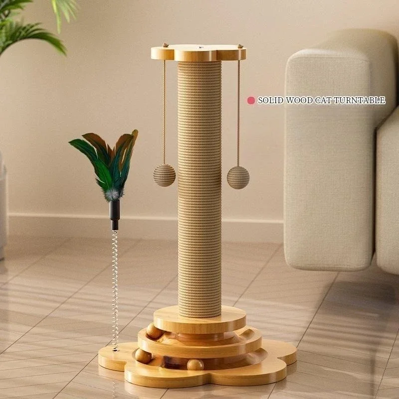 

Игрушка для домашних питомцев, прочная сизальная Когтеточка из цельной древесины, забавный поворотный стол для кошек