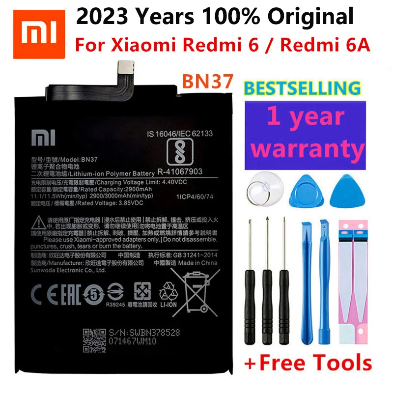 

Xiao Mi Original Phone Battery BN37 For Xiaomi Redmi 6 Hongmi 6A 3000mAh high quality Replacement Battery Retail package + Tool