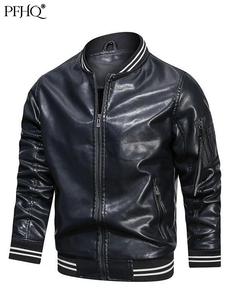 

PFHQ 2022 Autumn Trendy Casual Men's Winter PU Leather Stylish Clothes Stand Collar Multicolor Leather Mature Male Coat 21B1322