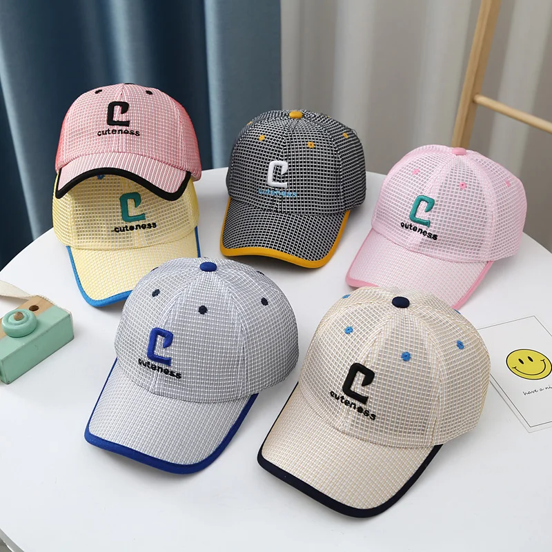 

2023 Fashion Letter C Children's Hat Sunscreen Visor Cap Cotton Kids Baseball Cap Adjustable Thin Summer Baby Hat For Boys Girls