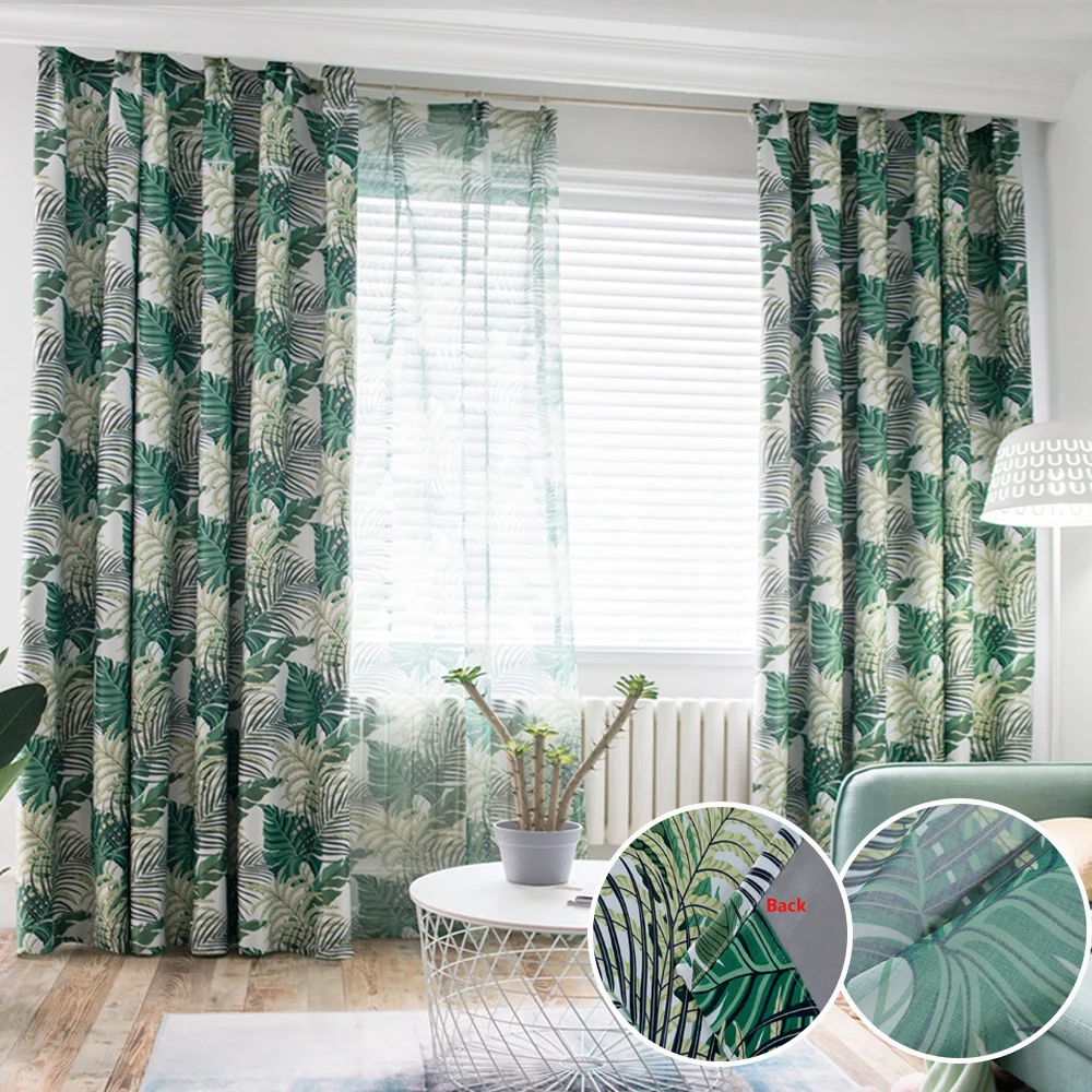 

MRTREES Blackout Tropical Printed Curtains for Living Room Nordic Green Leaves Palm Tulle curtain for Bedroom Window Treatments