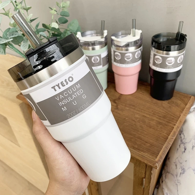 

600 & 890Ml Creative Fashion 304 Stainless Steel Thermo Cup Travel Coffee Mug with Lid Straw Car Water Bottle for Gift
