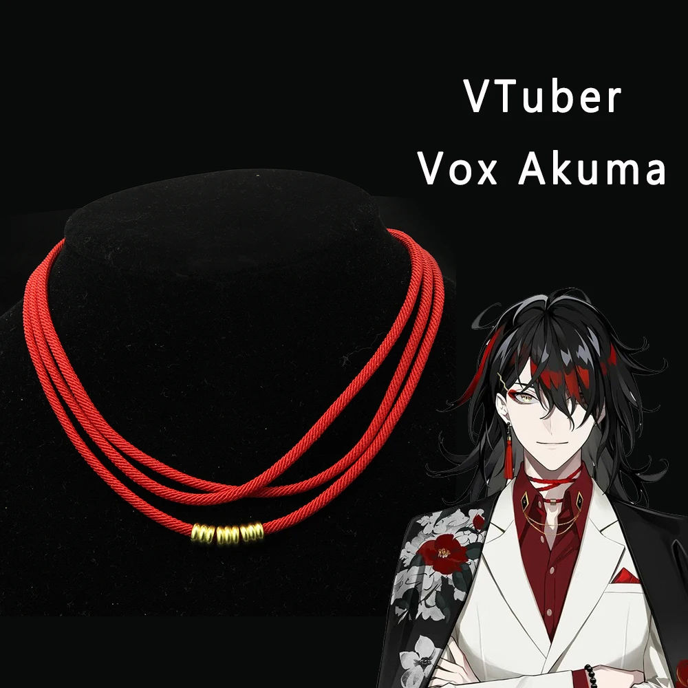 New Anime VTuber Luxiem Vox Akuma Cosplay Necklace Earrings Red Rope Choker Punk Unisex Fashion Women Men Jewelry Birthday Gift