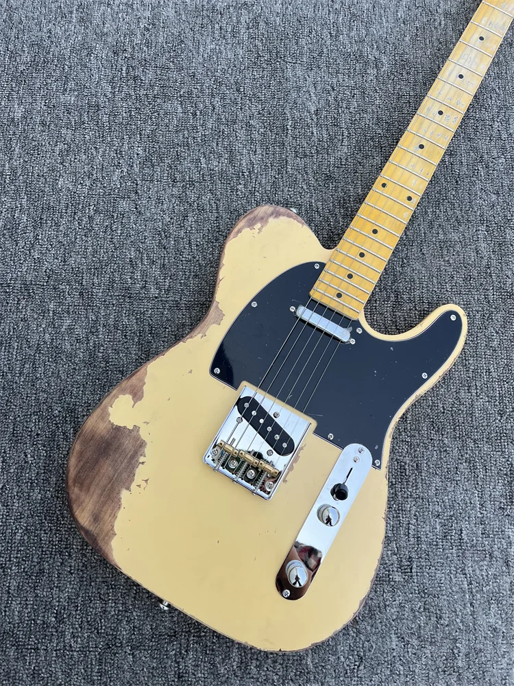 

Heavy Relic TL Electric Guitar Mahogany Body Maple Neck Aged Hardware Yellow Color Nitro Lacquer Finish Can be Customized