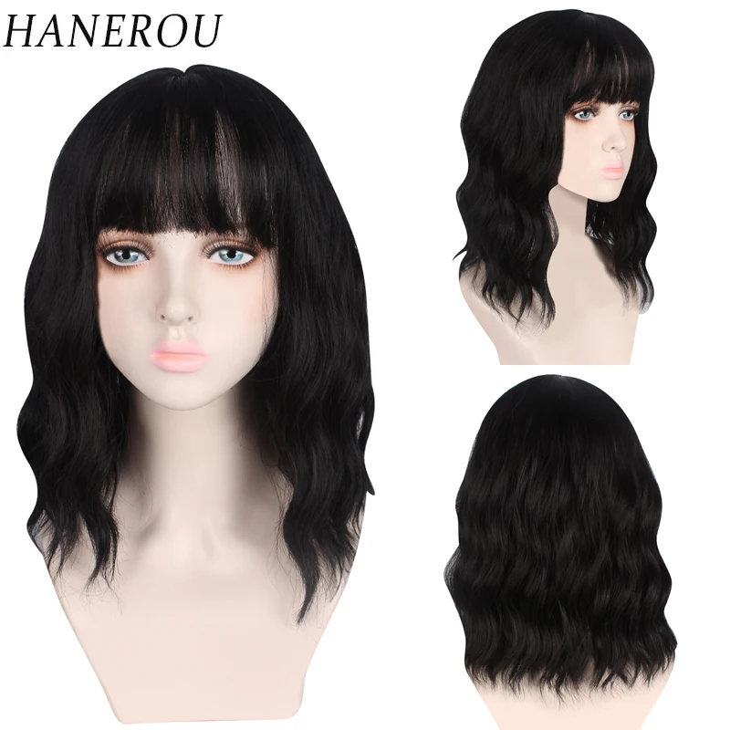 

HANEROU короткий волнистый кудрявый парик для женщин натуральный черный Синтетический Косплей лолитвечерние Вечеринка ежедневный парик термостойкий
