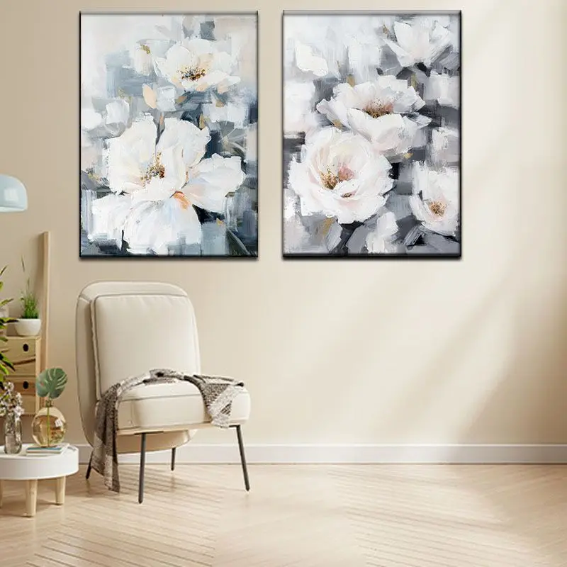

CHENISTORY Painting By Number White Flower Drawing On Canvas Handpainted Pictures Coloring By Number Kits Home Decor