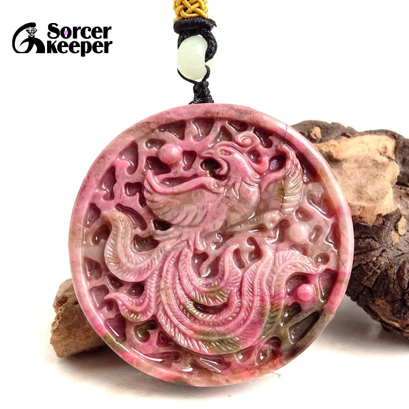 

Jade Phoenix Rhodonite Stone Necklace Pendant Jewellery Fashion Accessories Luck Amulet Gifts for Women Man Sweater Chain BH600