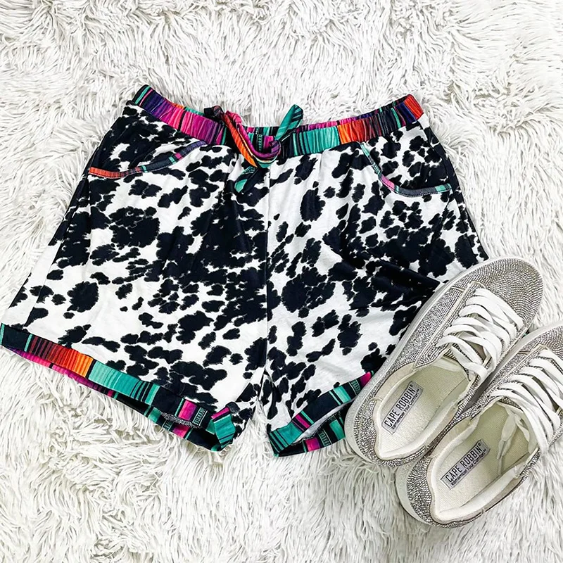 New Summer Hot Shorts Leopard Print Lace Up High Waist Stretch Shorts Women's Beach Casual Shorts 3 Points Shorts Sports Pants