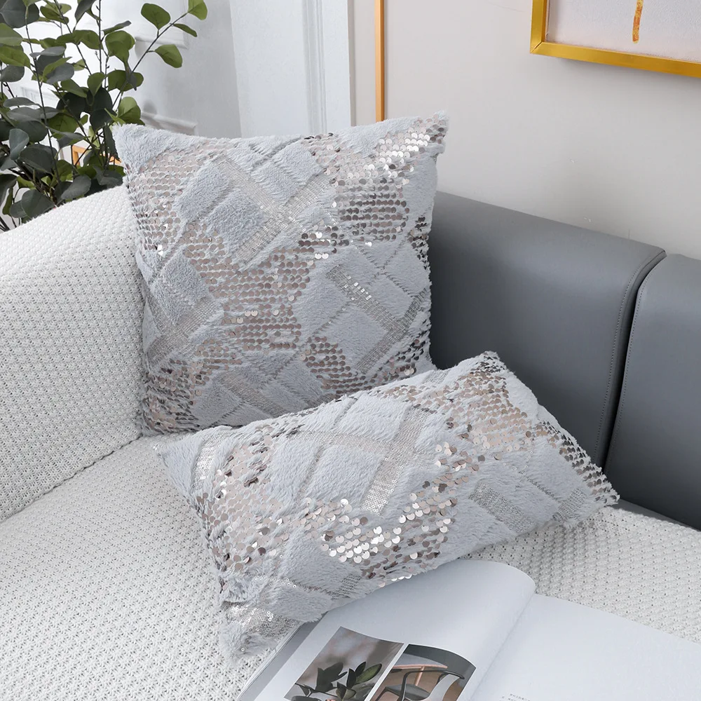 

1PC Plush Sequins Pillow Case Simple Modern Soft Ins Style Home Decor Creative Sofa Patchwork European Soft Cushion Covers New