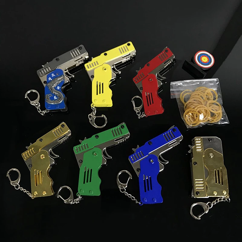 

Metal Toy Gun Mini Folding Rubber Band Toy Outdoor Sports Keychain Toy Pistol