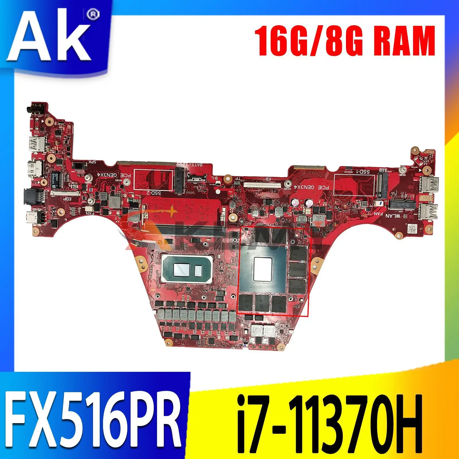 

FX516PR Mainboard For ASUS TUF Dash F15 FX516PR-HN002T Intel i7-11370H CPU Laptop Motherboard 8GB 16GB RAM RTX 3070 V8G