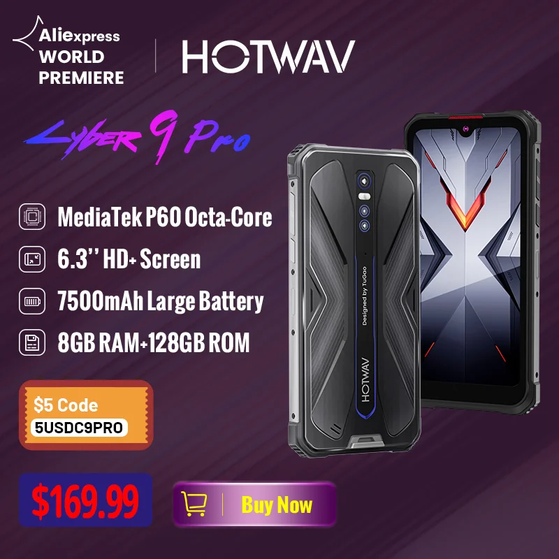 Hotwav Cyber 9 Pro 4G Rugged Smartphone Helio P60 Octa Core 6.3 8GB + 128GB 7500mAh Mobile Phone 48MP Rear Camera Cellphone