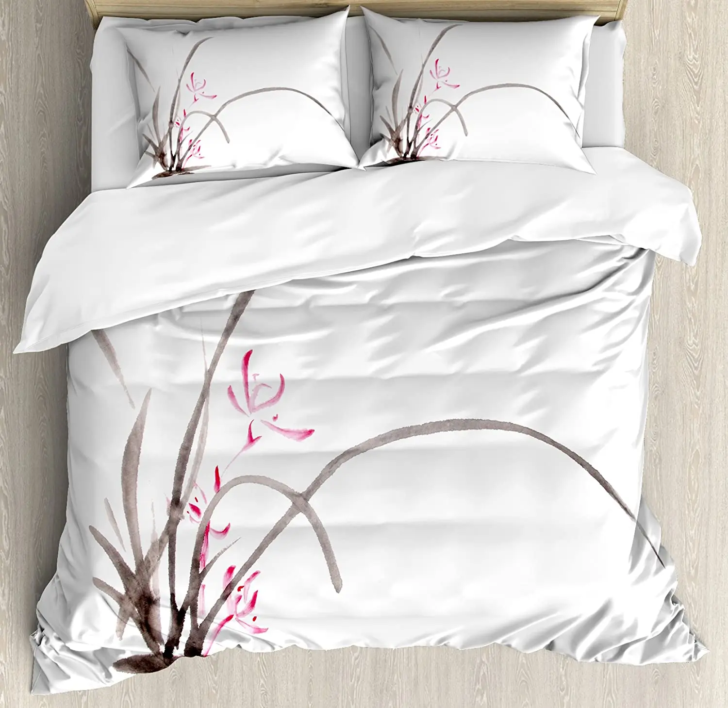 

Art Bedding Set For Home Double Bed Traditional Ink Orchid Flower Drawing Oriental Chinese Effects Spiritual Theme Duvet Cover