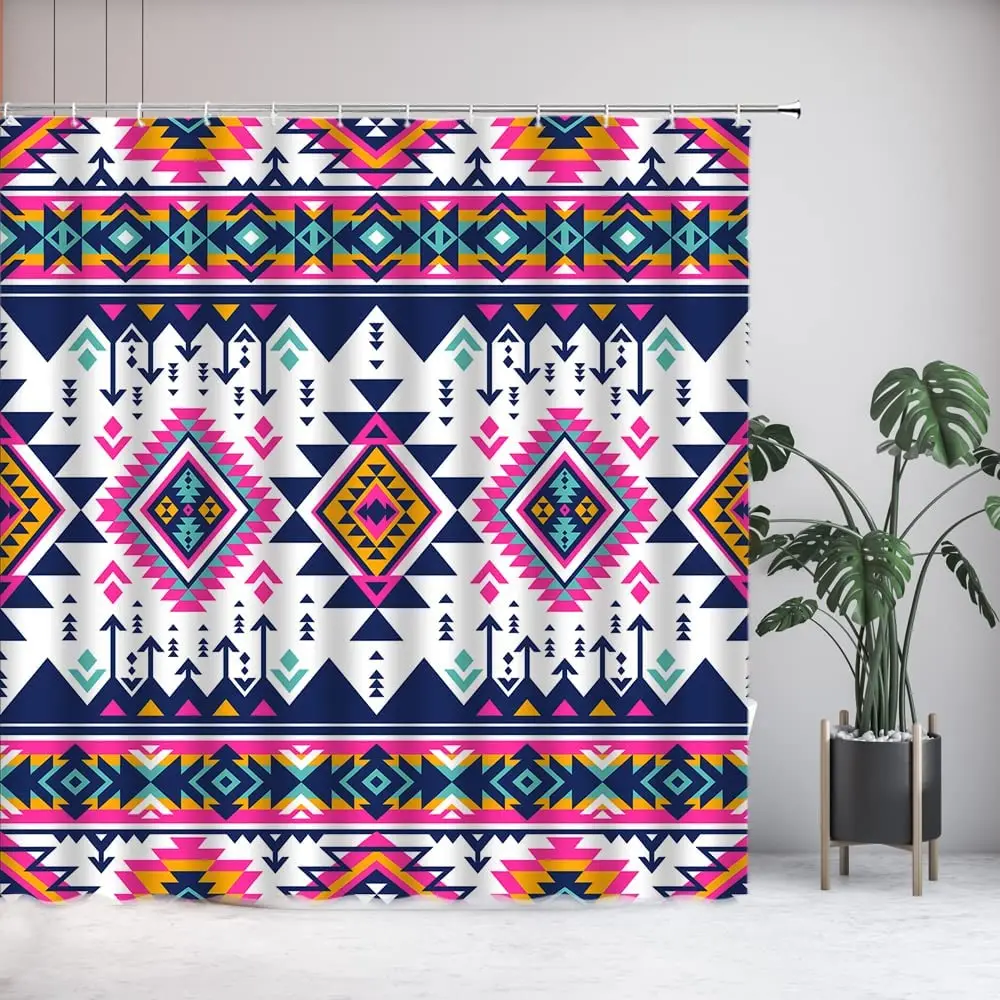 

Retro Moroccan Patchwork Shower Curtain Geometric Mandala Floral Vintage Color Tribal Ethnic Art Polyester Bathroom Curtain Hook