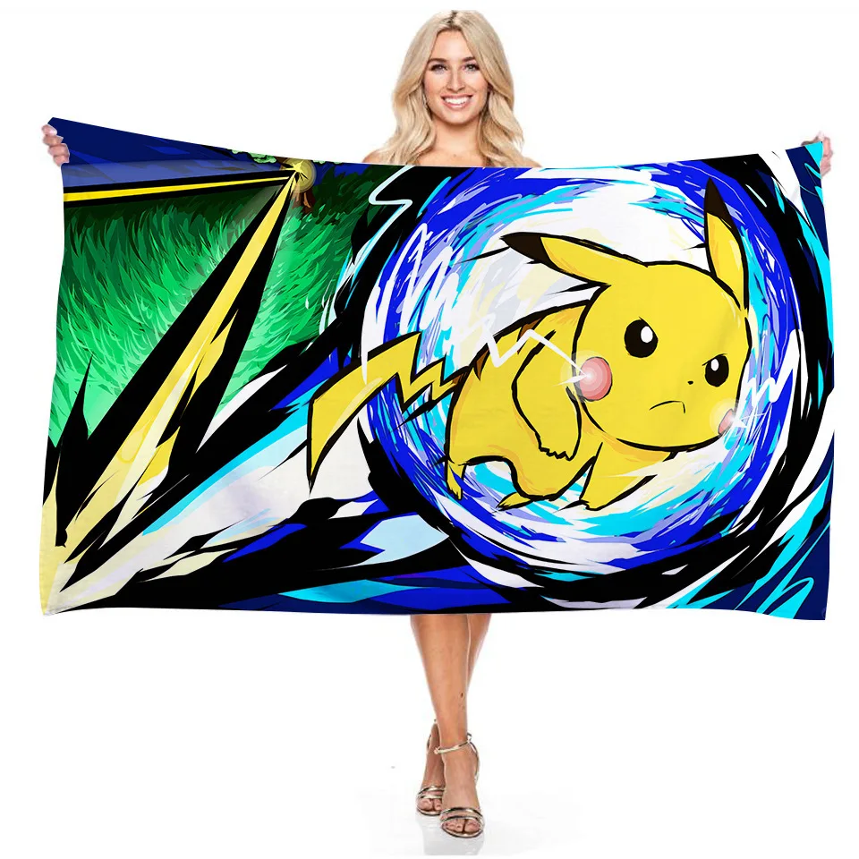 Boys Girls Creative Soft Wearable Cartoon Pikachu Bathing Beach Spa Bathrobe Wash Clothing