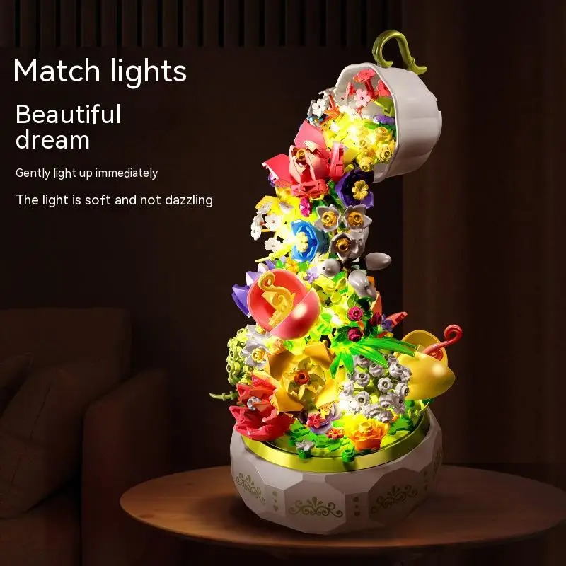 

Flower Tea Language Compatible Assembled Lighting Decorative Boyfriend And Girlfriend Valentine's Day Gift Blocks
