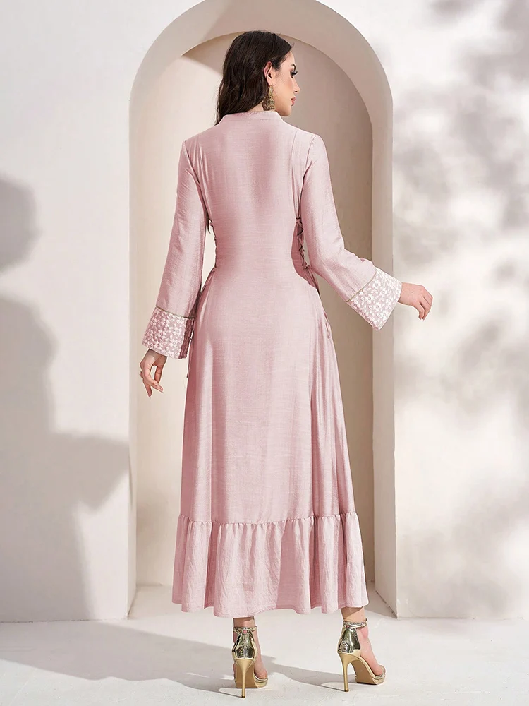 TOLEEN-Женское элегантное платье в арабском стиле с длинными рукавами вырезом